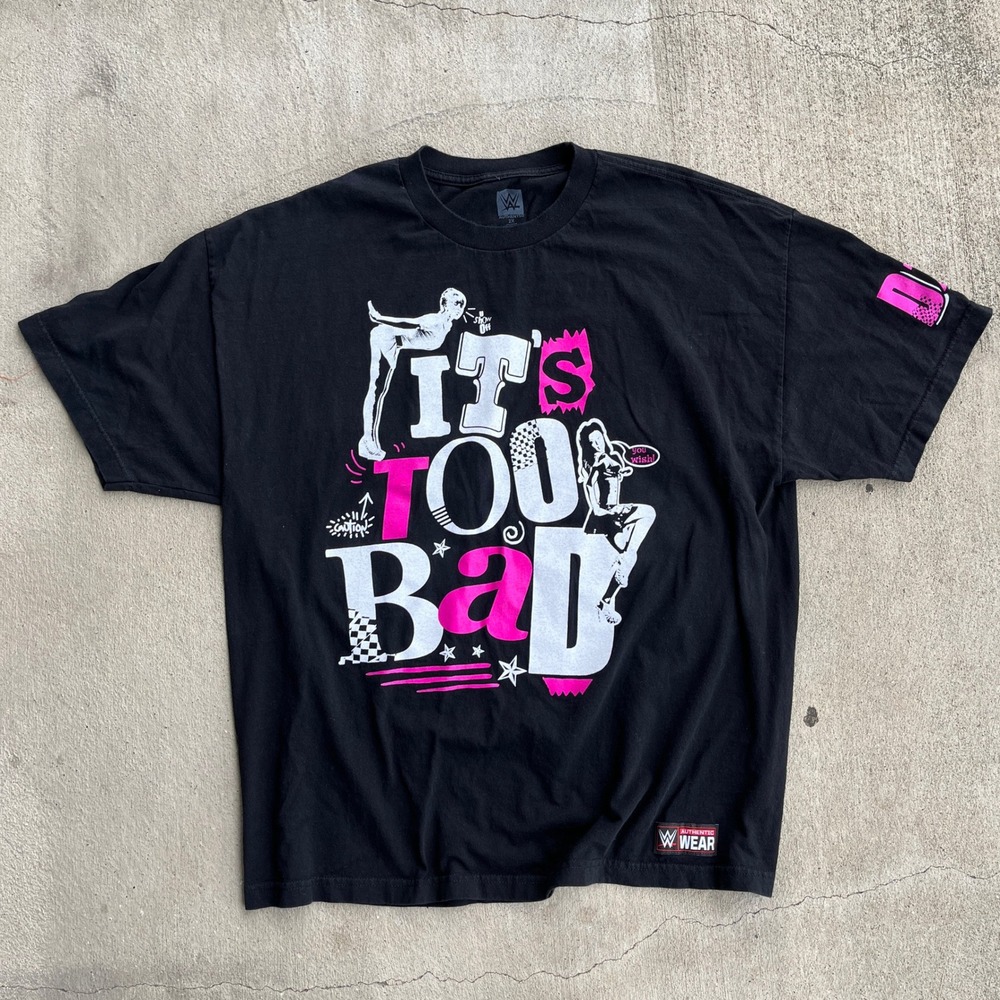 WWE Authentic‎ Wear Mens 2X Black Graphic T Shirt Too Bad Too Good
